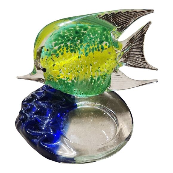 PartyLite Art Glass Angelfish Tropical Tea Light Candle Holder Paperweight Fish - Picture 1 of 6